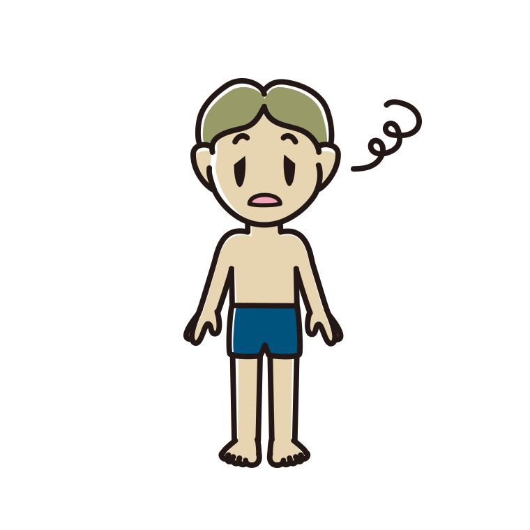 ぼーっとするスクール水着の小学生男子のイラスト【色あり、背景なし】透過PNG