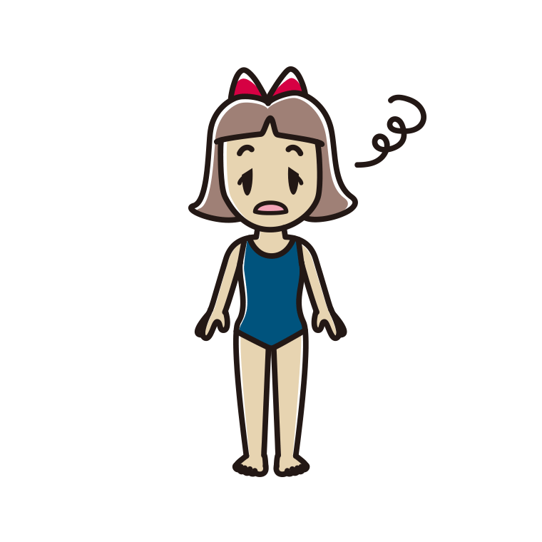ぼーっとするスクール水着の小学生女子のイラスト【色あり、背景なし】透過PNG