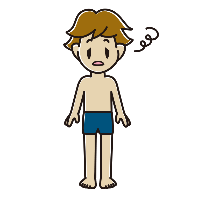 ぼーっとするスクール水着の男子高校生のイラスト【色あり、背景なし】透過PNG