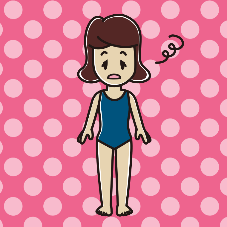 ぼーっとするスクール水着の女子高校生のイラスト【色、背景あり】PNG