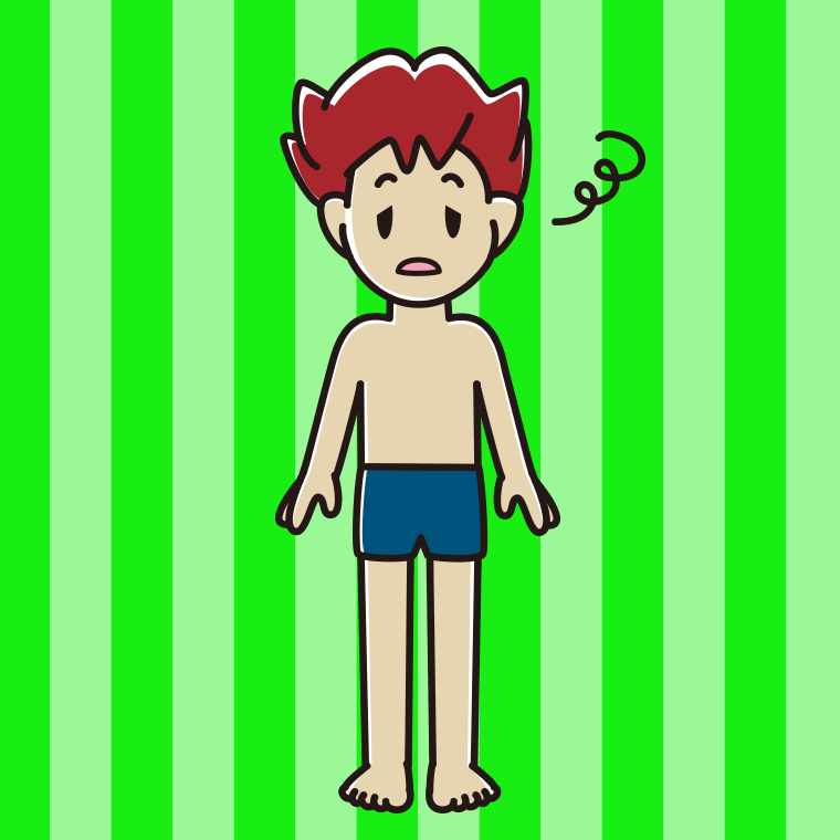 ぼーっとするスクール水着の男子大学生のイラスト【色、背景あり】PNG