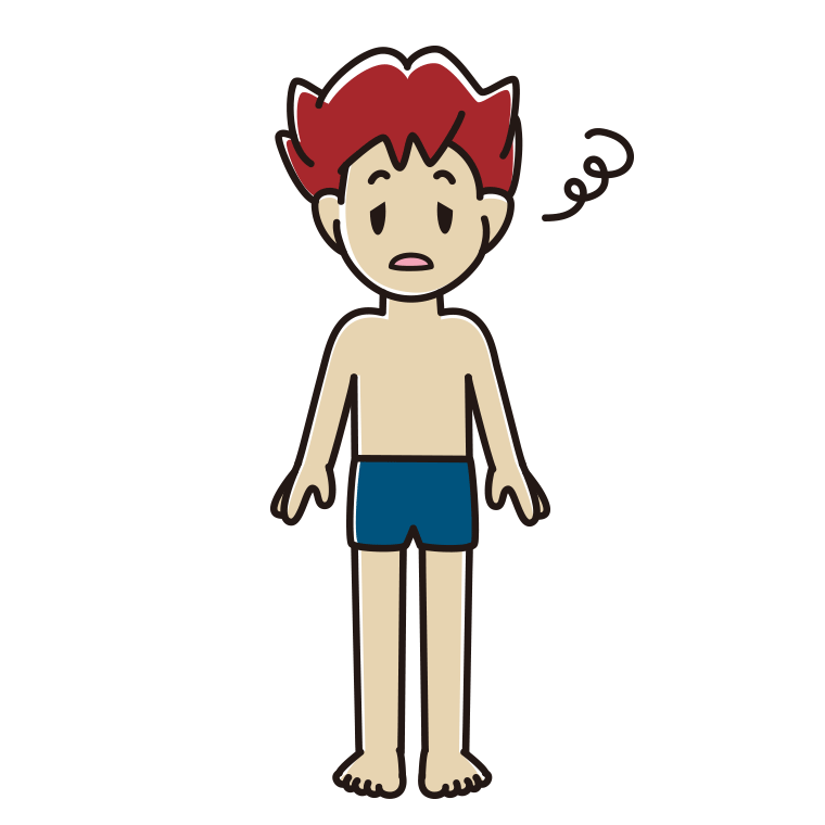 ぼーっとするスクール水着の男子大学生のイラスト【色あり、背景なし】透過PNG