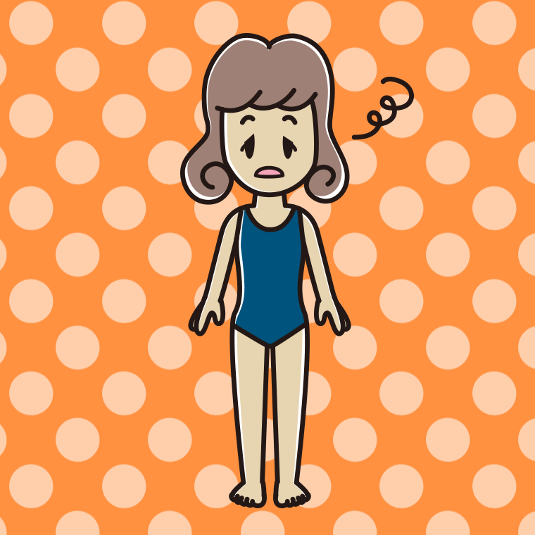ぼーっとするスクール水着の女子大学生のイラスト【色、背景あり】PNG
