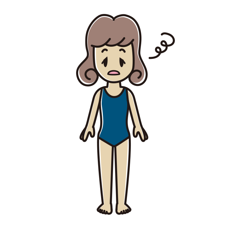 ぼーっとするスクール水着の女子大学生のイラスト【色あり、背景なし】透過PNG