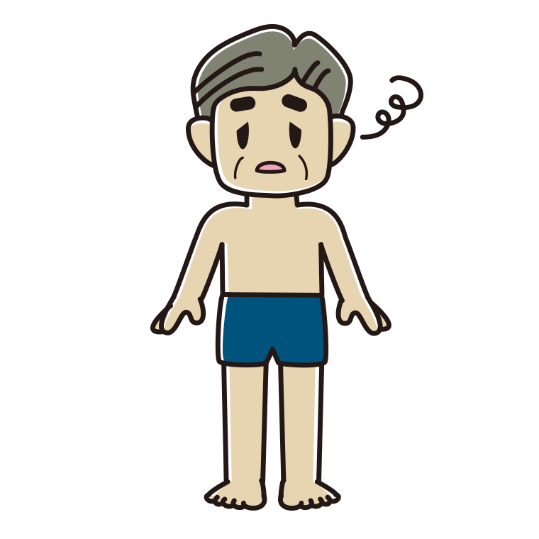 ぼーっとするスクール水着のおじさんのイラスト【色あり、背景なし】透過PNG