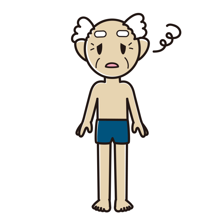 ぼーっとするスクール水着のおじいさんのイラスト【色あり、背景なし】透過PNG