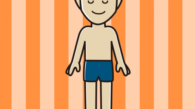 目を閉じるスクール水着の男性のイラスト【色、背景あり】PNG