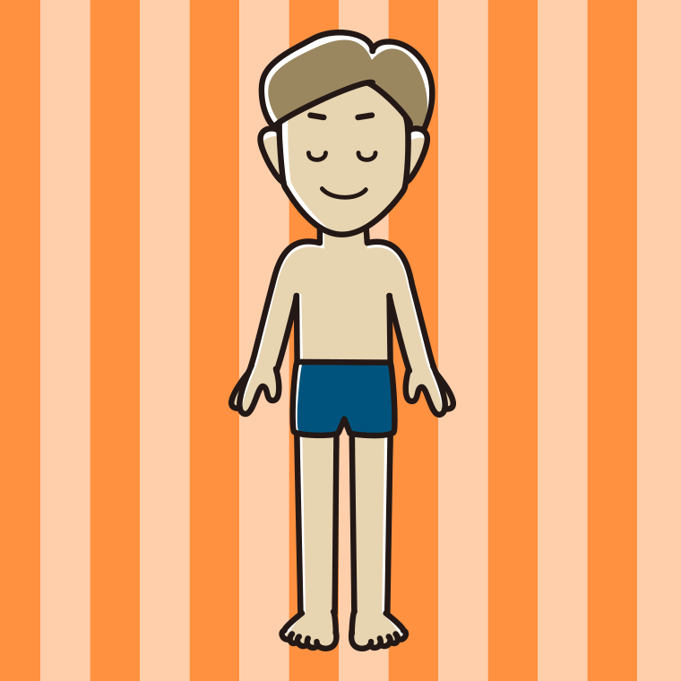 目を閉じるスクール水着の男性のイラスト【色、背景あり】PNG