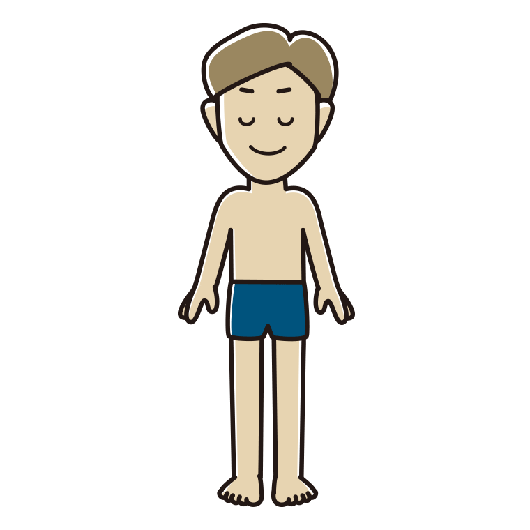 目を閉じるスクール水着の男性のイラスト【色あり、背景なし】透過PNG