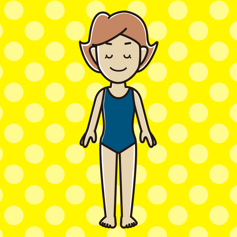 目を閉じるスクール水着の女性のイラスト【色、背景あり】PNG