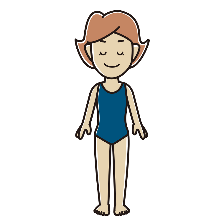 目を閉じるスクール水着の女性のイラスト【色あり、背景なし】透過PNG