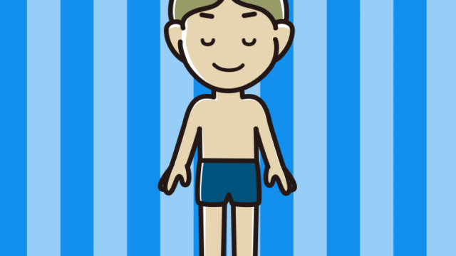 目を閉じるスクール水着の小学生男子のイラスト【色、背景あり】PNG