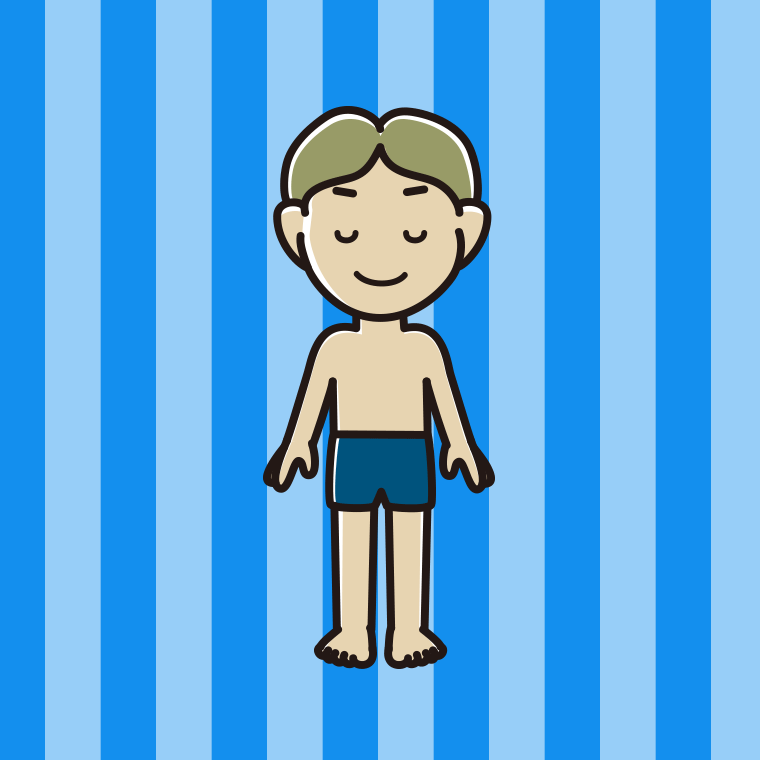 目を閉じるスクール水着の小学生男子のイラスト【色、背景あり】PNG