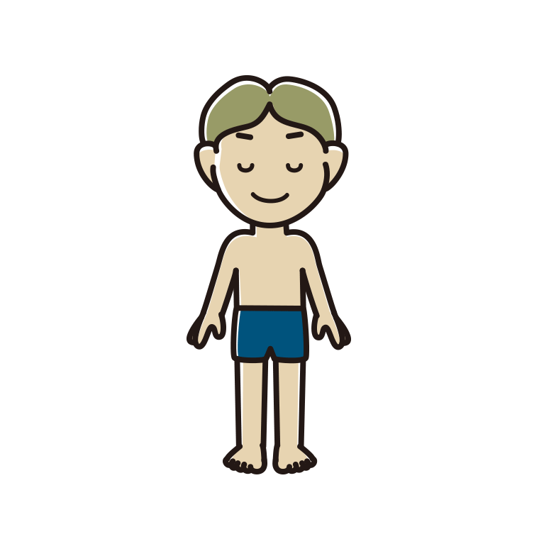 目を閉じるスクール水着の小学生男子のイラスト【色あり、背景なし】透過PNG
