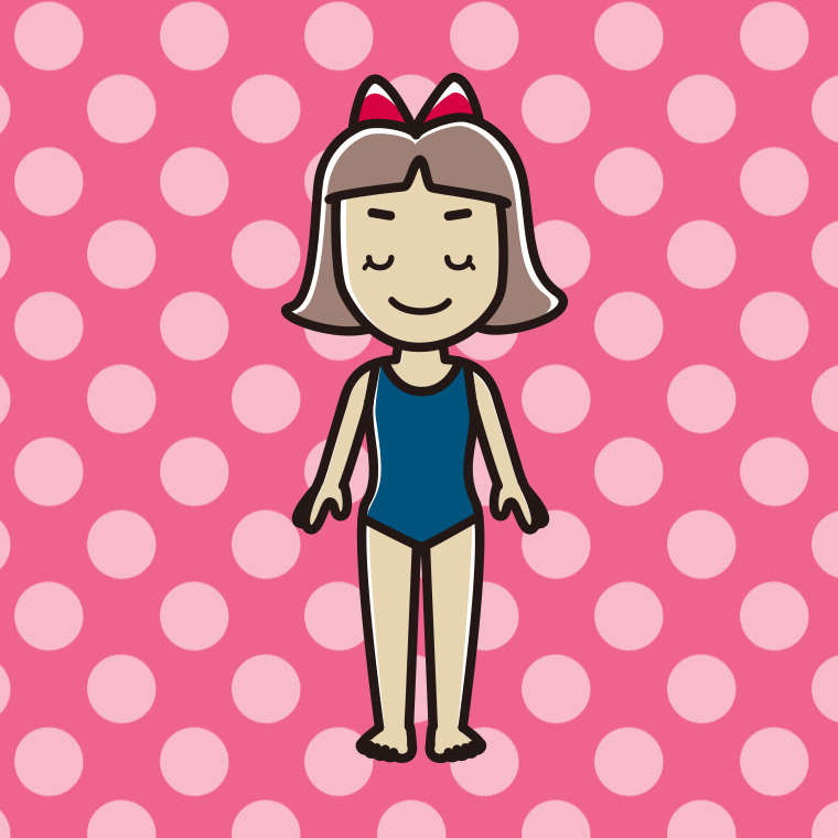目を閉じるスクール水着の小学生女子のイラスト【色、背景あり】PNG