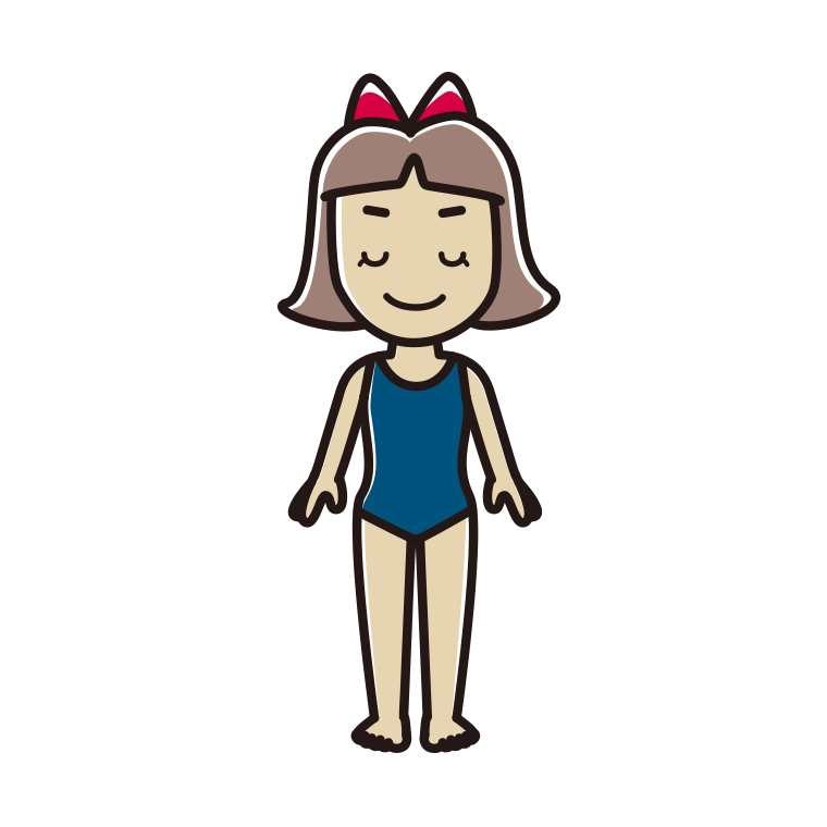 目を閉じるスクール水着の小学生女子のイラスト【色あり、背景なし】透過PNG