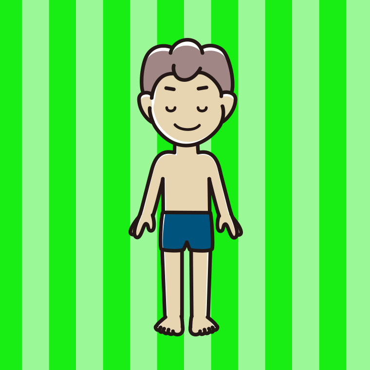 目を閉じるスクール水着の男子中学生のイラスト【色、背景あり】PNG