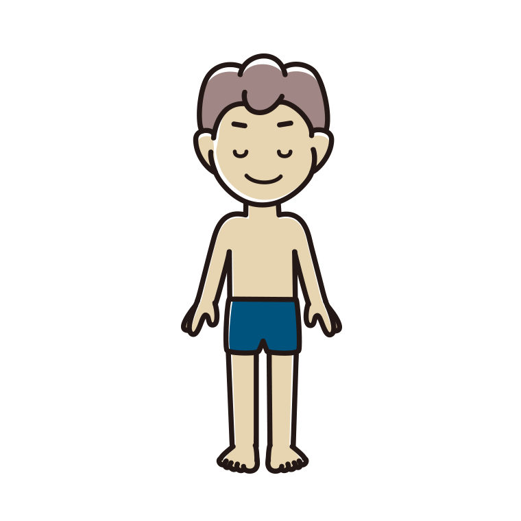 目を閉じるスクール水着の男子中学生のイラスト【色あり、背景なし】透過PNG