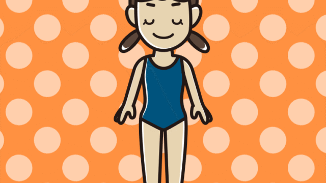 目を閉じるスクール水着の女子中学生のイラスト【色、背景あり】PNG