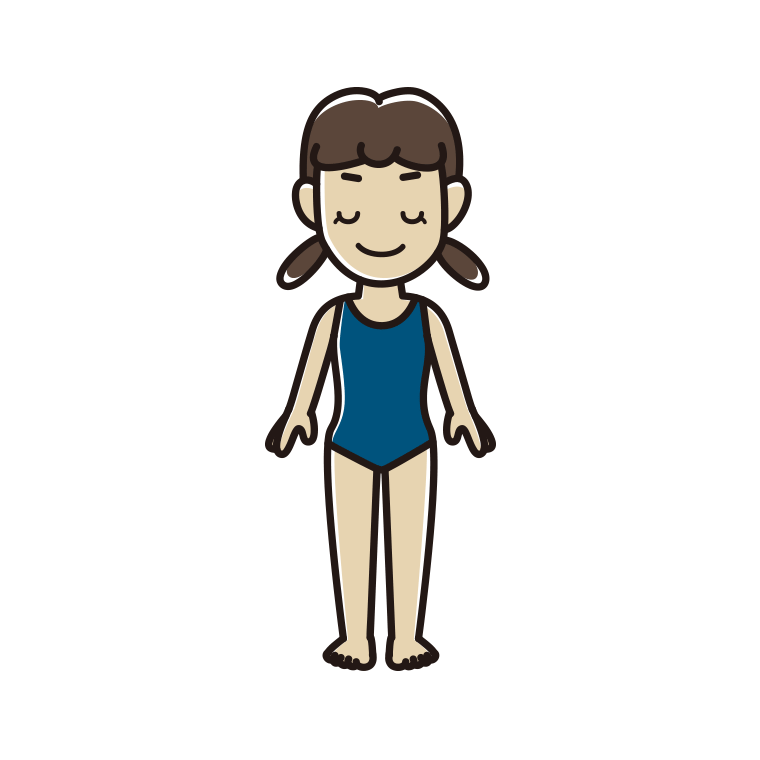目を閉じるスクール水着の女子中学生のイラスト【色あり、背景なし】透過PNG