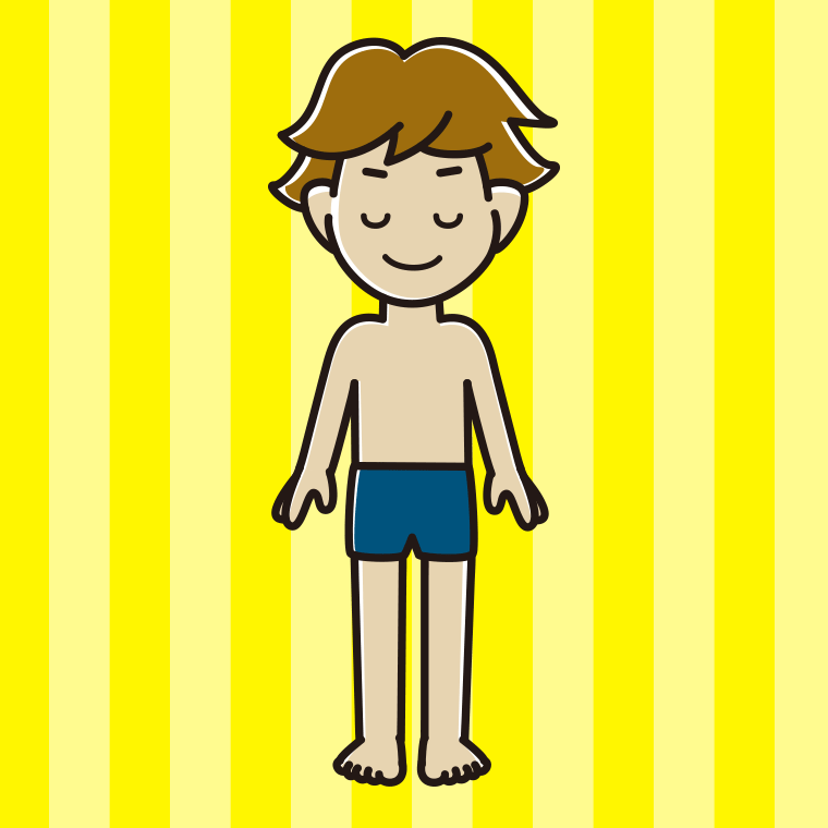 目を閉じるスクール水着の男子高校生のイラスト【色、背景あり】PNG