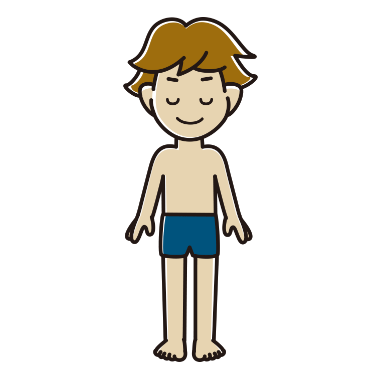 目を閉じるスクール水着の男子高校生のイラスト【色あり、背景なし】透過PNG
