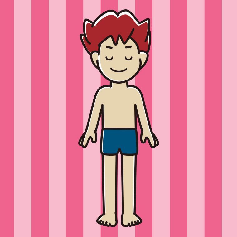 目を閉じるスクール水着の男子大学生のイラスト【色、背景あり】PNG