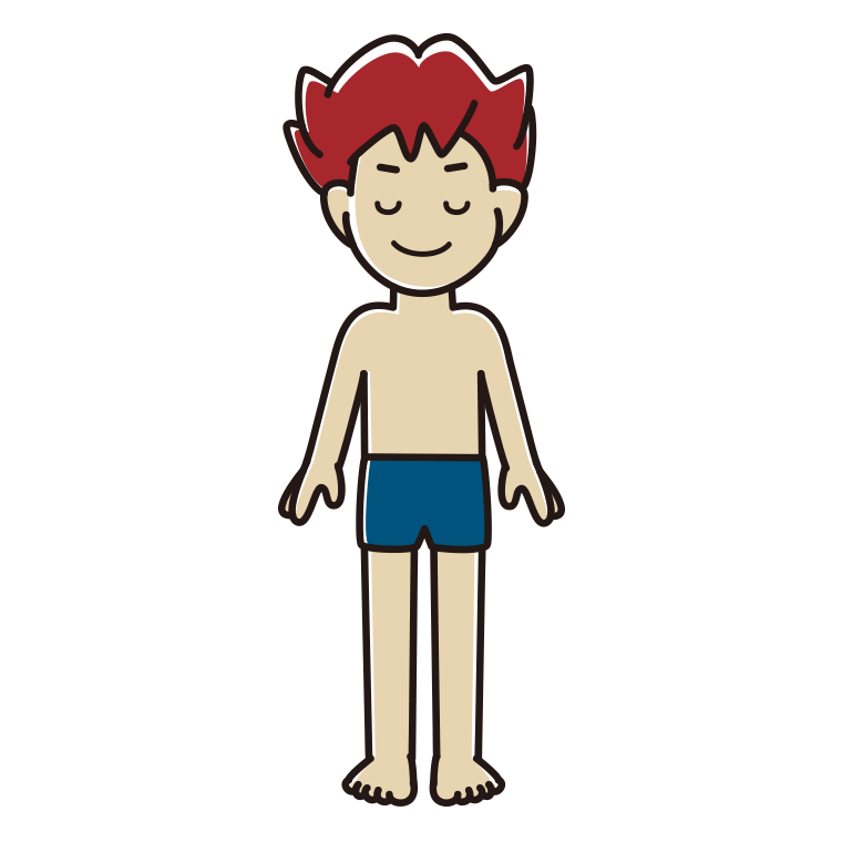 目を閉じるスクール水着の男子大学生のイラスト【色あり、背景なし】透過PNG