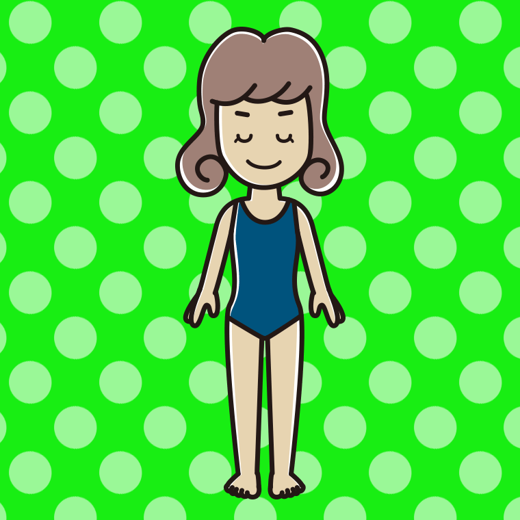 目を閉じるスクール水着の女子大学生のイラスト【色、背景あり】PNG
