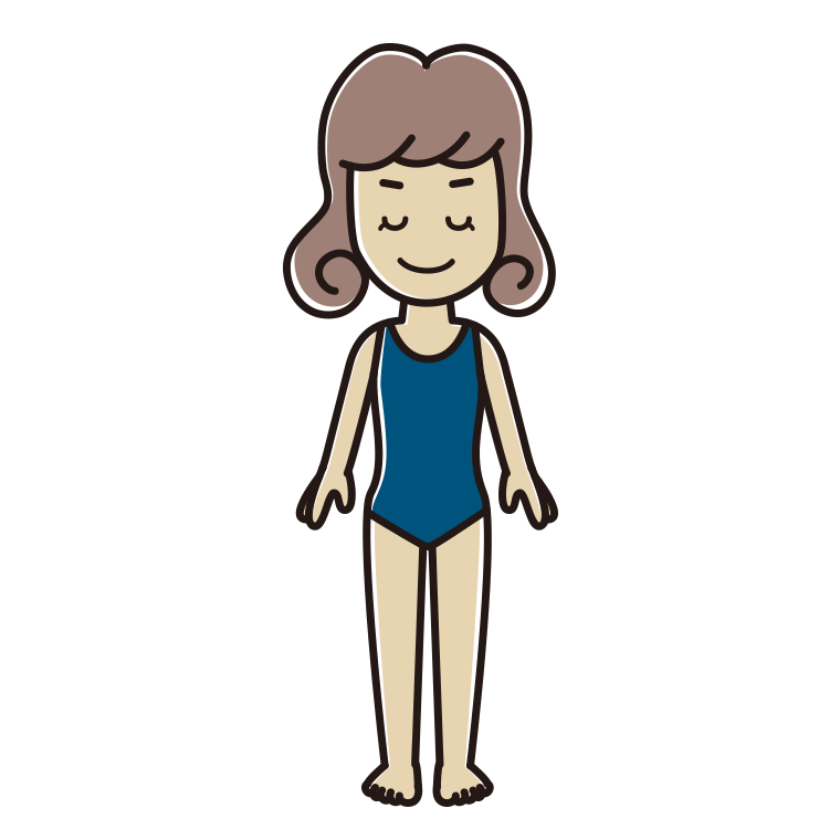 目を閉じるスクール水着の女子大学生のイラスト【色あり、背景なし】透過PNG