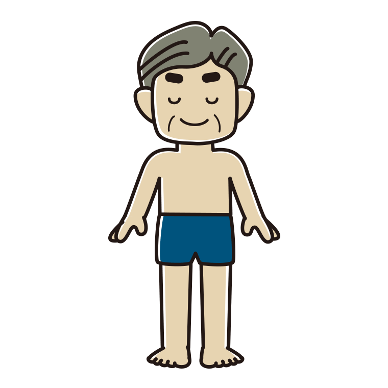 目を閉じるスクール水着のおじさんのイラスト【色あり、背景なし】透過PNG