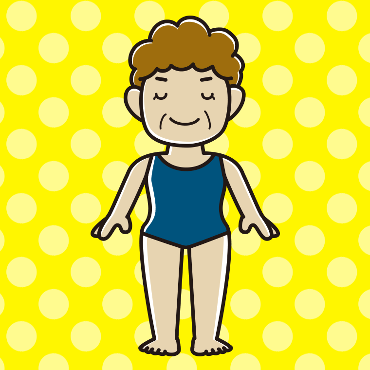 目を閉じるスクール水着のおばさんのイラスト【色、背景あり】PNG