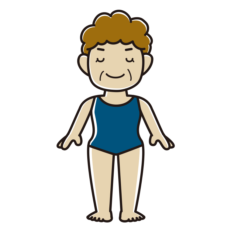 目を閉じるスクール水着のおばさんのイラスト【色あり、背景なし】透過PNG