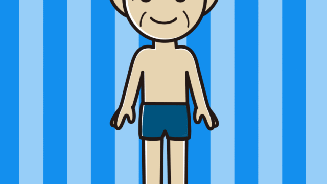 目を閉じるスクール水着のおじいさんのイラスト【色、背景あり】PNG