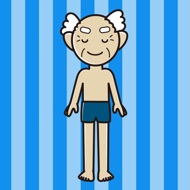 目を閉じるスクール水着のおじいさんのイラスト【色、背景あり】PNG