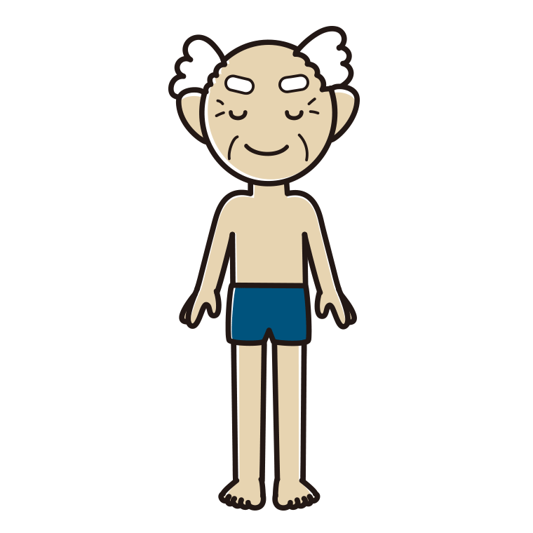 目を閉じるスクール水着のおじいさんのイラスト【色あり、背景なし】透過PNG