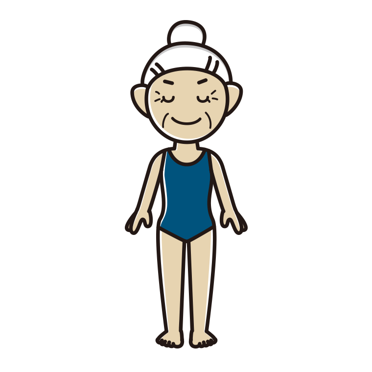 目を閉じるスクール水着のおばあさんのイラスト【色あり、背景なし】透過PNG