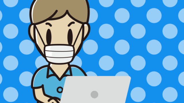 マスクをしてパソコンを使う男性会社員（クールビズ）のイラスト【色、背景あり】PNG