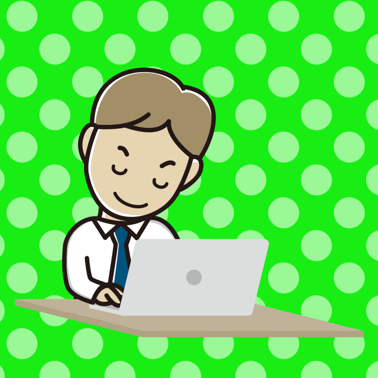 パソコンにお辞儀する男性会社員（ワイシャツ）のイラスト【色、背景あり】PNG