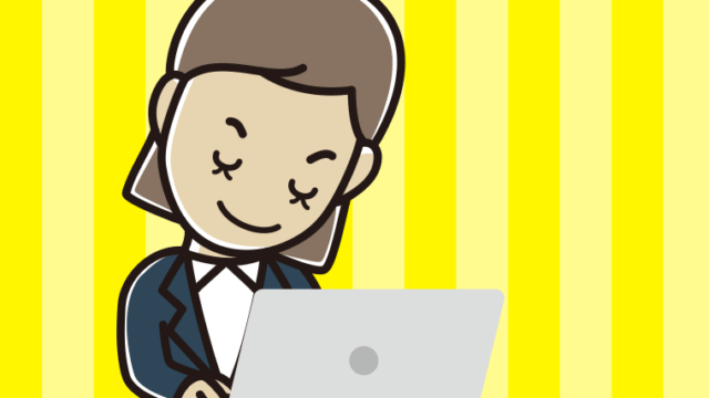 パソコンにお辞儀する女性会社員のイラスト【色、背景あり】PNG