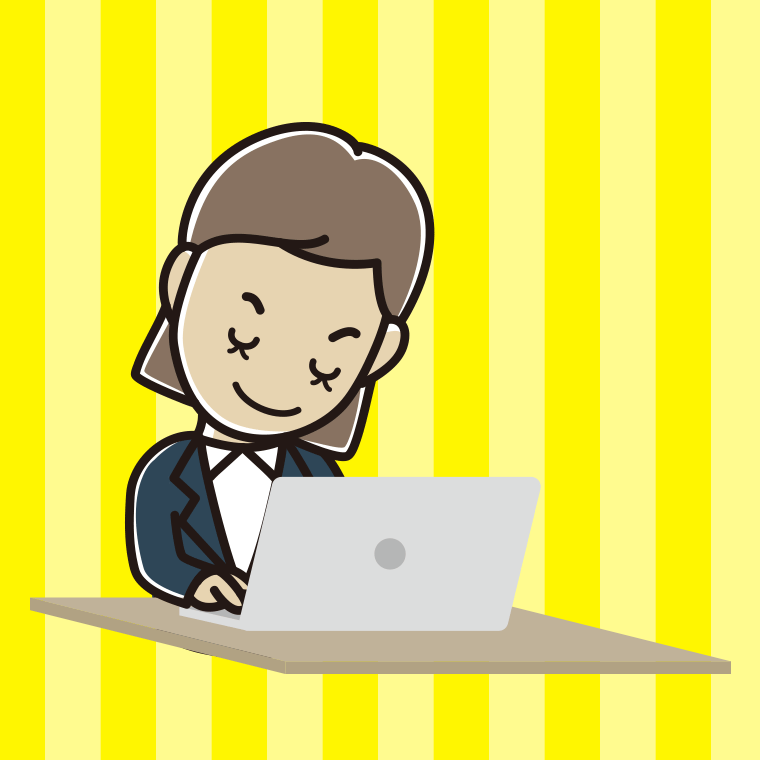 パソコンにお辞儀する女性会社員のイラスト【色、背景あり】PNG