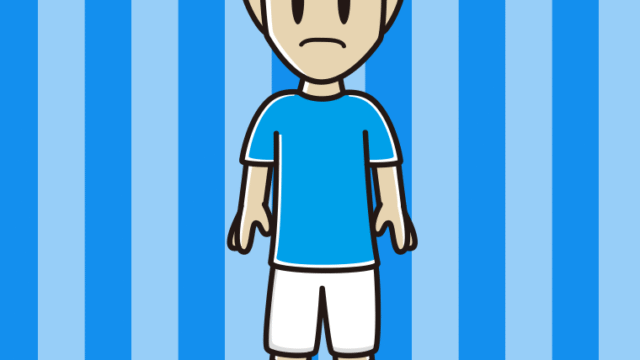 困るサッカーのユニフォーム姿の男性のイラスト【色、背景あり】PNG