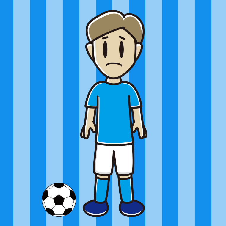 困るサッカーのユニフォーム姿の男性のイラスト【色、背景あり】PNG