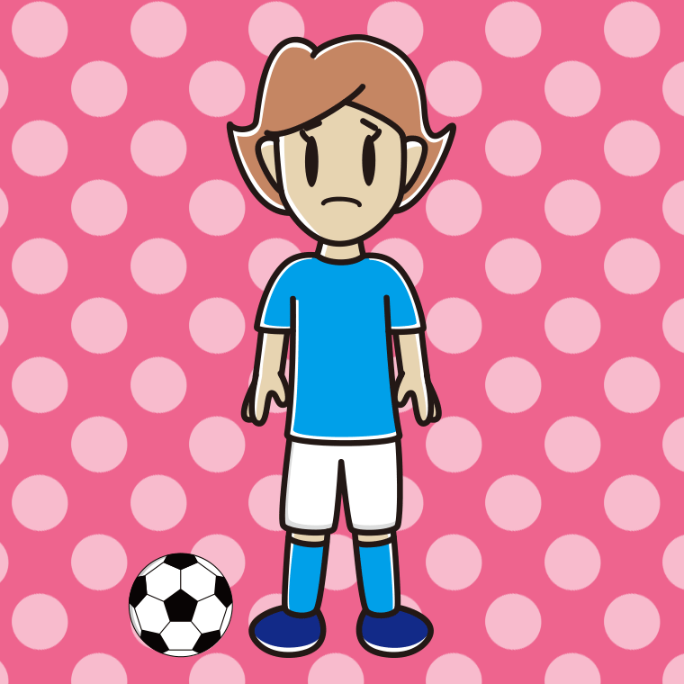 困るサッカーのユニフォーム姿の女性のイラスト【色、背景あり】PNG