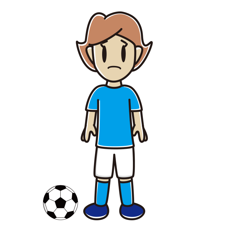 困るサッカーのユニフォーム姿の女性のイラスト【色あり、背景なし】透過PNG