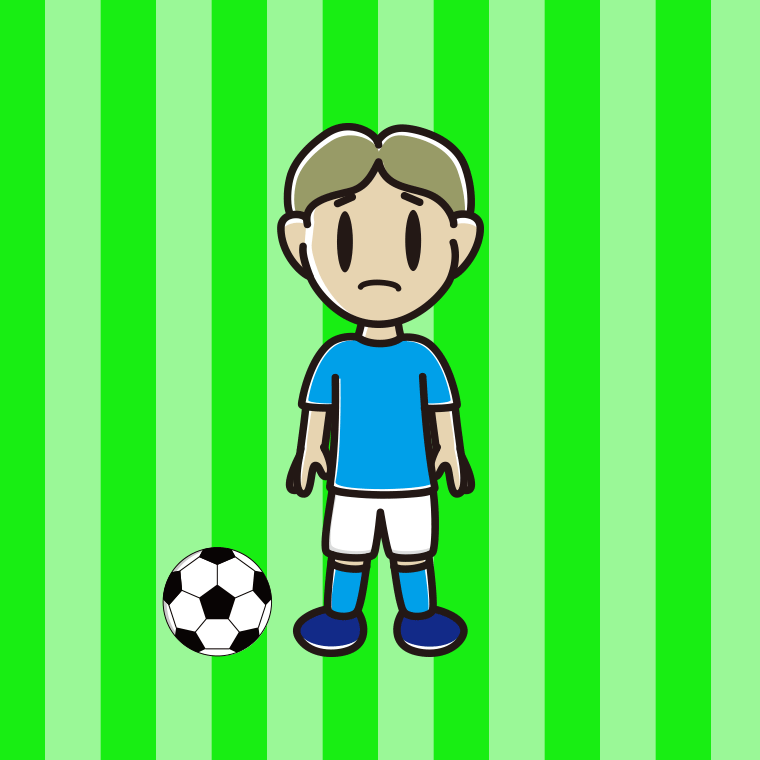困るサッカーのユニフォーム姿の小学生男子のイラスト【色、背景あり】PNG
