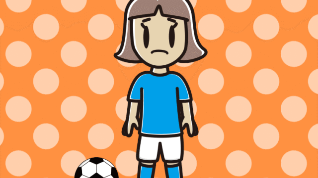 困るサッカーのユニフォーム姿の小学生女子のイラスト【色、背景あり】PNG
