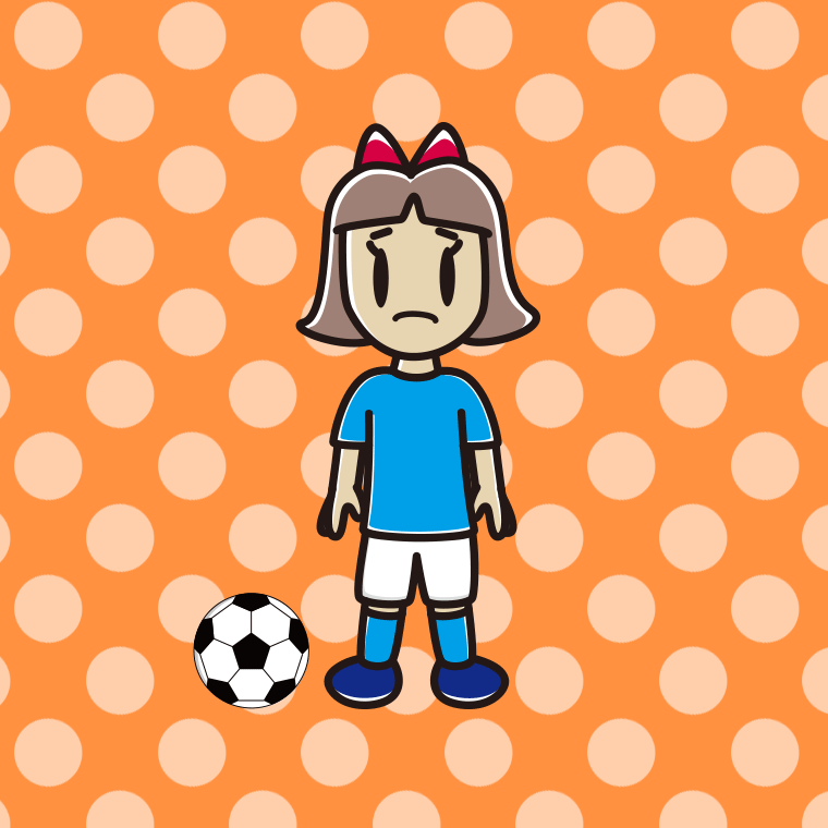 困るサッカーのユニフォーム姿の小学生女子のイラスト【色、背景あり】PNG