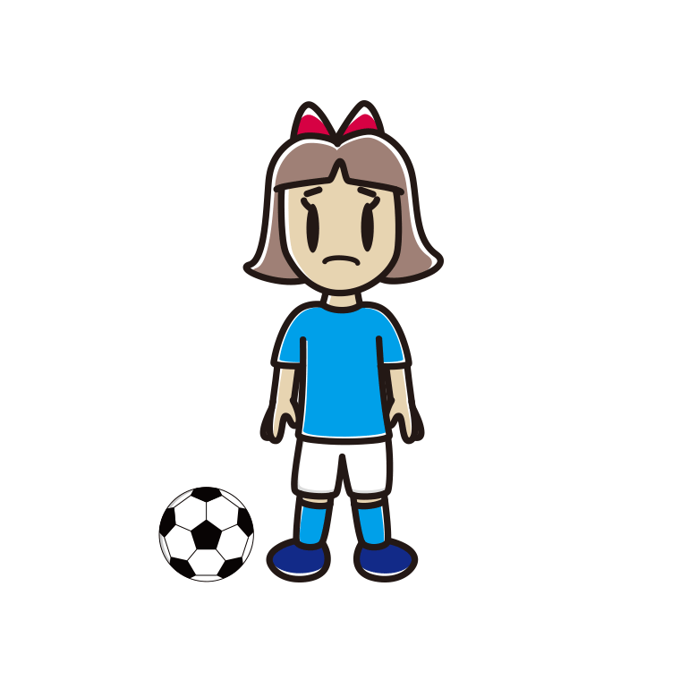 困るサッカーのユニフォーム姿の小学生女子のイラスト【色あり、背景なし】透過PNG