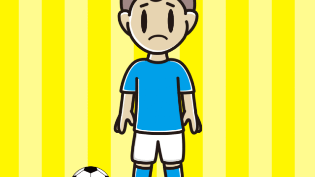 困るサッカーのユニフォーム姿の男子中学生のイラスト【色、背景あり】PNG